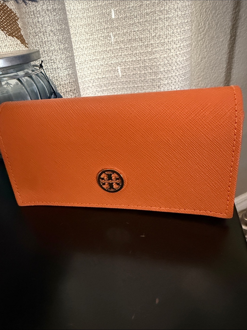 Tory Burch Orange Saffiano Lethet Glasses Sunglasses Case with Logo Medallion